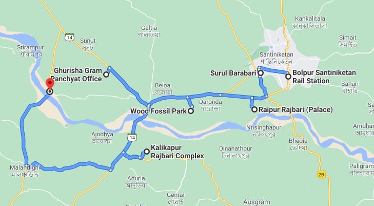 শান্তিনিকেতন ট্যুর ম্যাপ