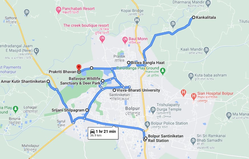 শান্তিনিকেতন ট্যুর ম্যাপ ১