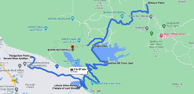Ayodhya pahar Purulia Tour map