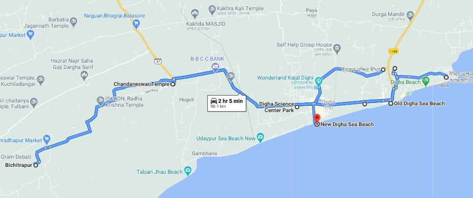 Digha Udaypur sea beach map