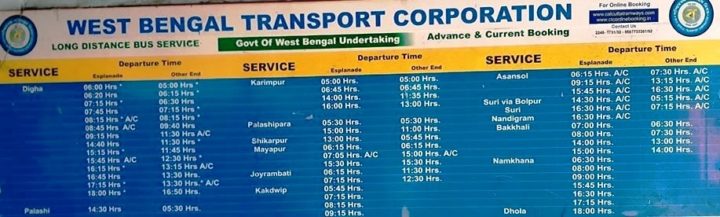 Esplanade to Digha bus timetable