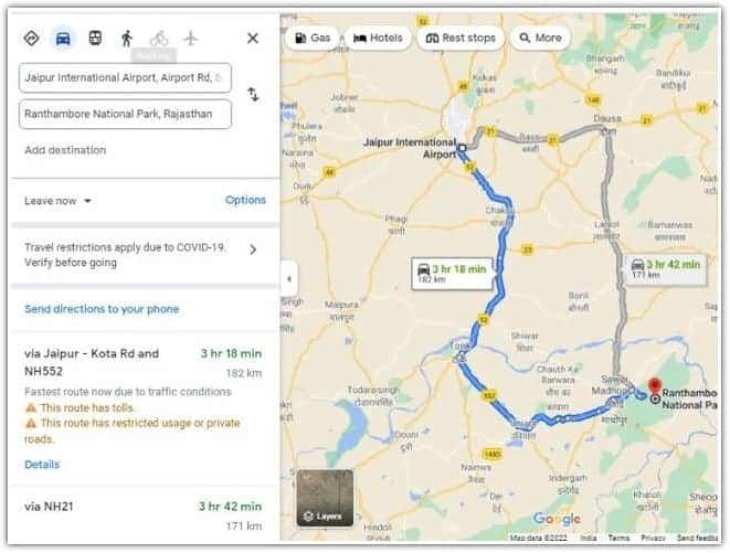 Jaipur International Airport to Ranthambore National Park
