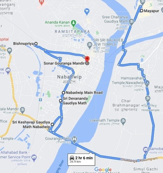 nabadwip to mayapur map