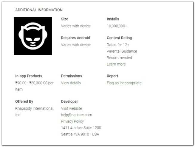 Napster Music details