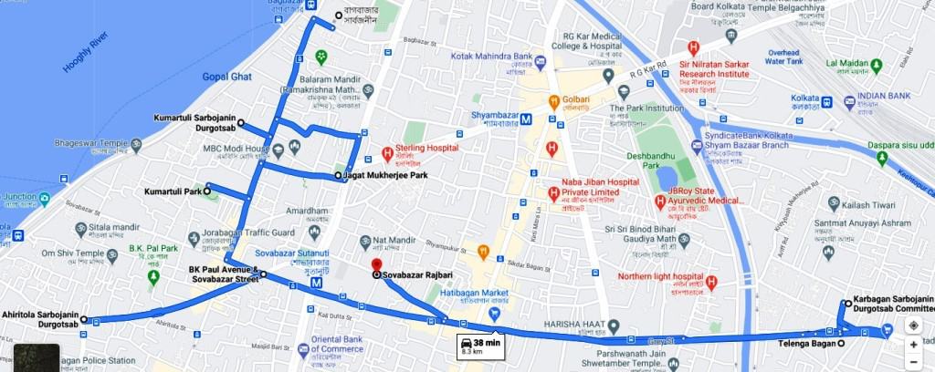 Pandal of Durga Puja in Kolkata north map 1
