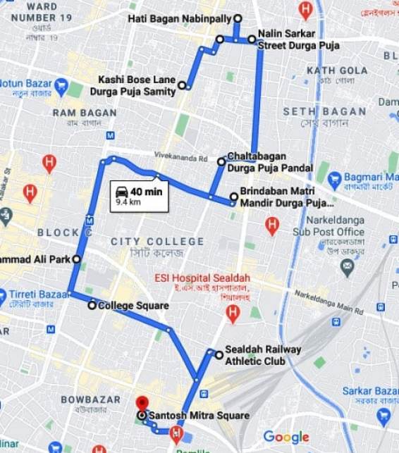 Pandal of Durga Puja in North Kolkata north map 2
