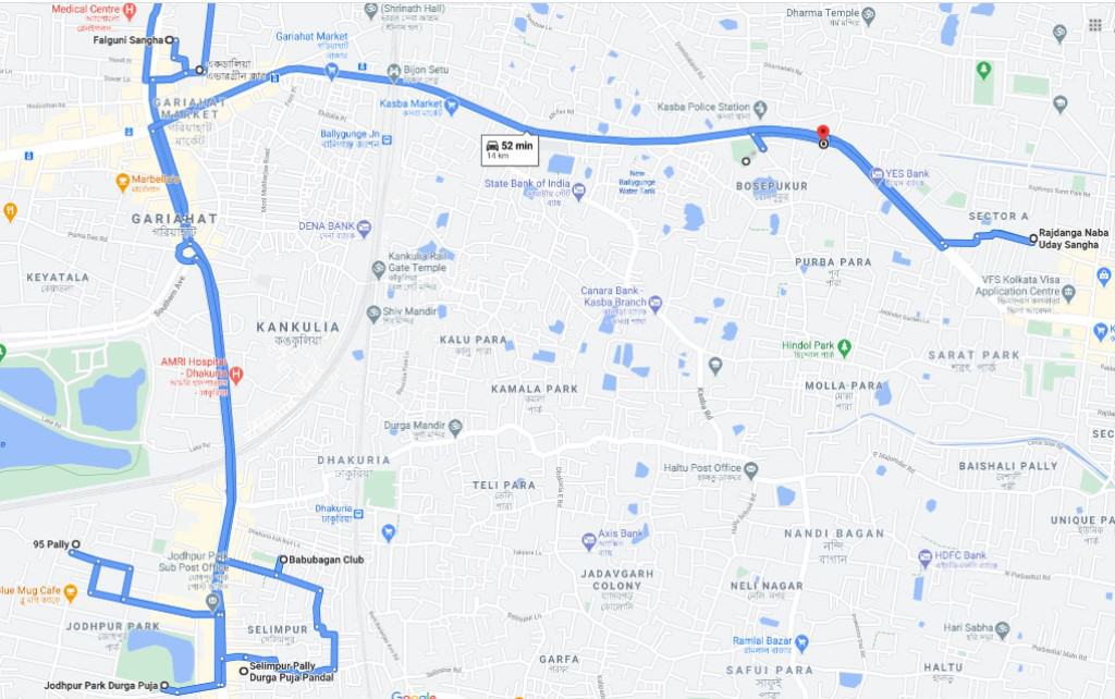 Pandal of Durga Puja in Kolkata south map 3