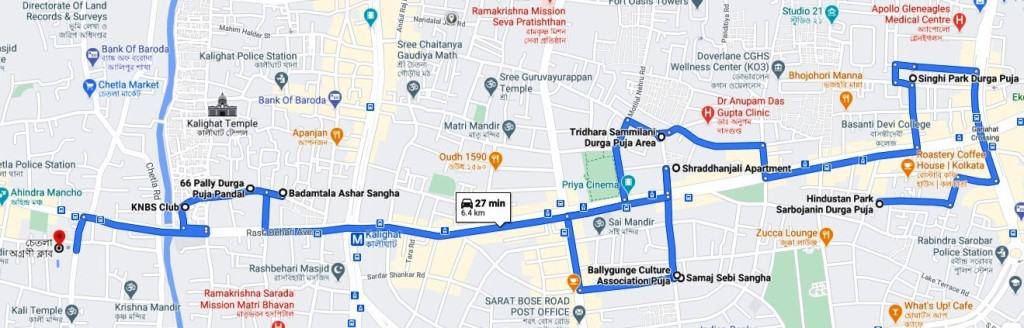 Pandal of Durga Puja in Kolkata South map 1