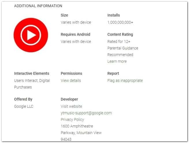 YouTube Music details