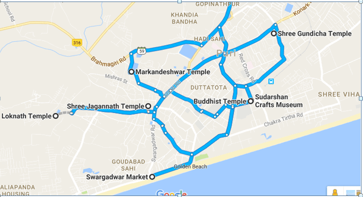 Puri tourist spot map